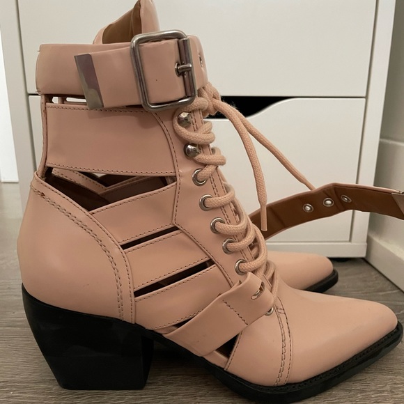 Chloe Pink Smooth Leather Rylee Ankle Boots Size US 6.5 or 36 1/2 - Picture 3 of 6
